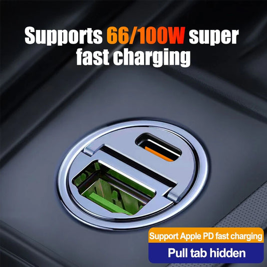 100W USB Car Phone Charger Type C QC3.0 Car Interior Fast Charging Accessories
